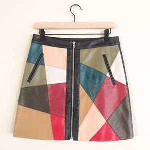 BCBG Leather Skirt | Color Block Faux Leather